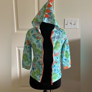 Fantangpai Kids Unisex Rawr 3 Dinosaur with Horns Jacket - Blue and Green sz 6-7